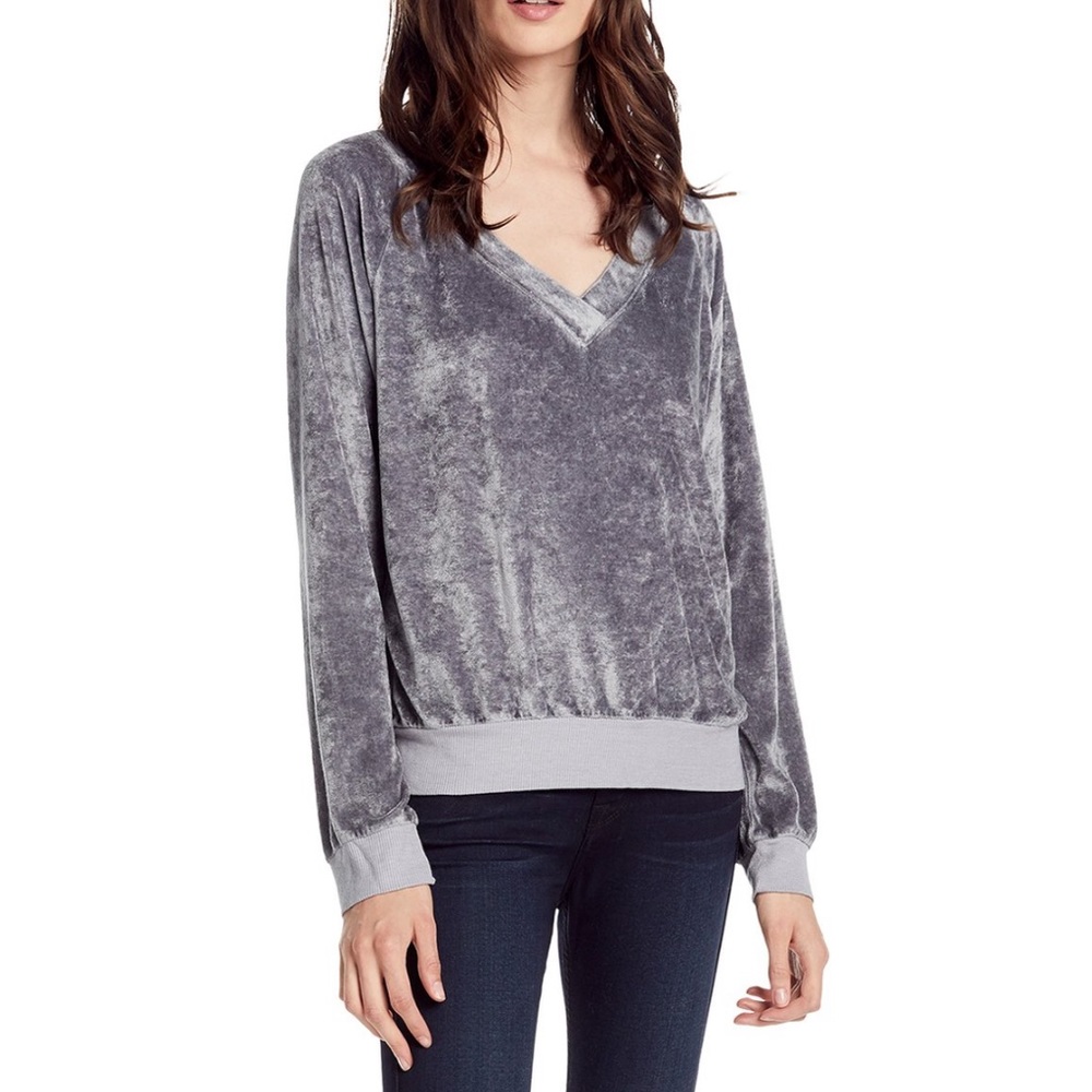 Michael Stars Cinder Gray V Neck Pullover Long Sleeve Top Size Small S NEW